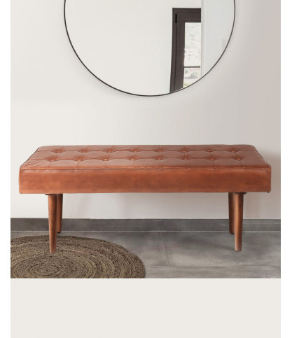 Khalari - Tufted Brown Leather Bench