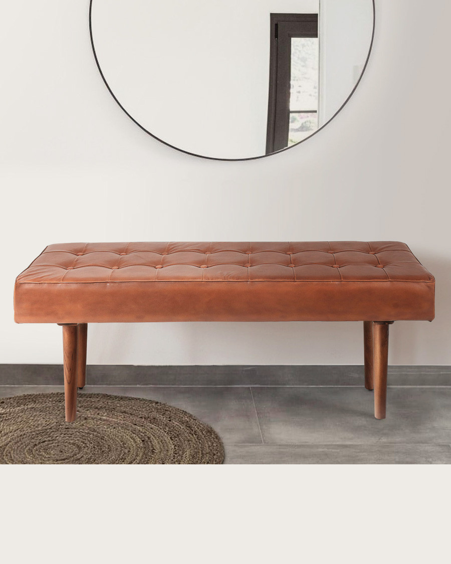 Khalari - Tufted Brown Leather Bench