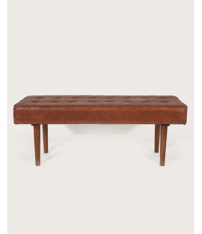 Khalari - Tufted Brown Leather Bench
