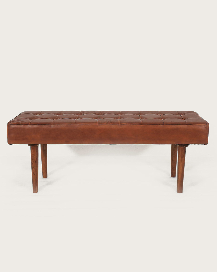 Khalari - Tufted Brown Leather Bench