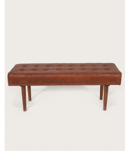 Khalari - Tufted Brown Leather Bench