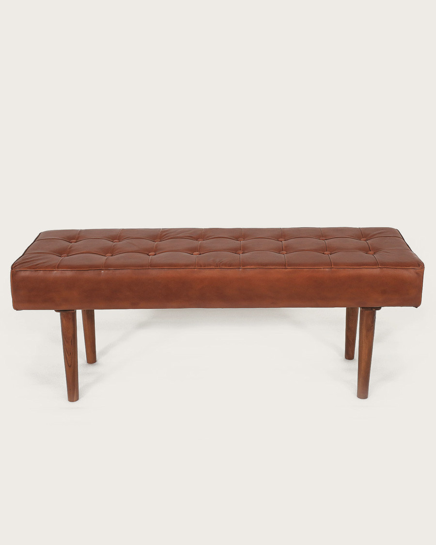 Khalari - Tufted Brown Leather Bench