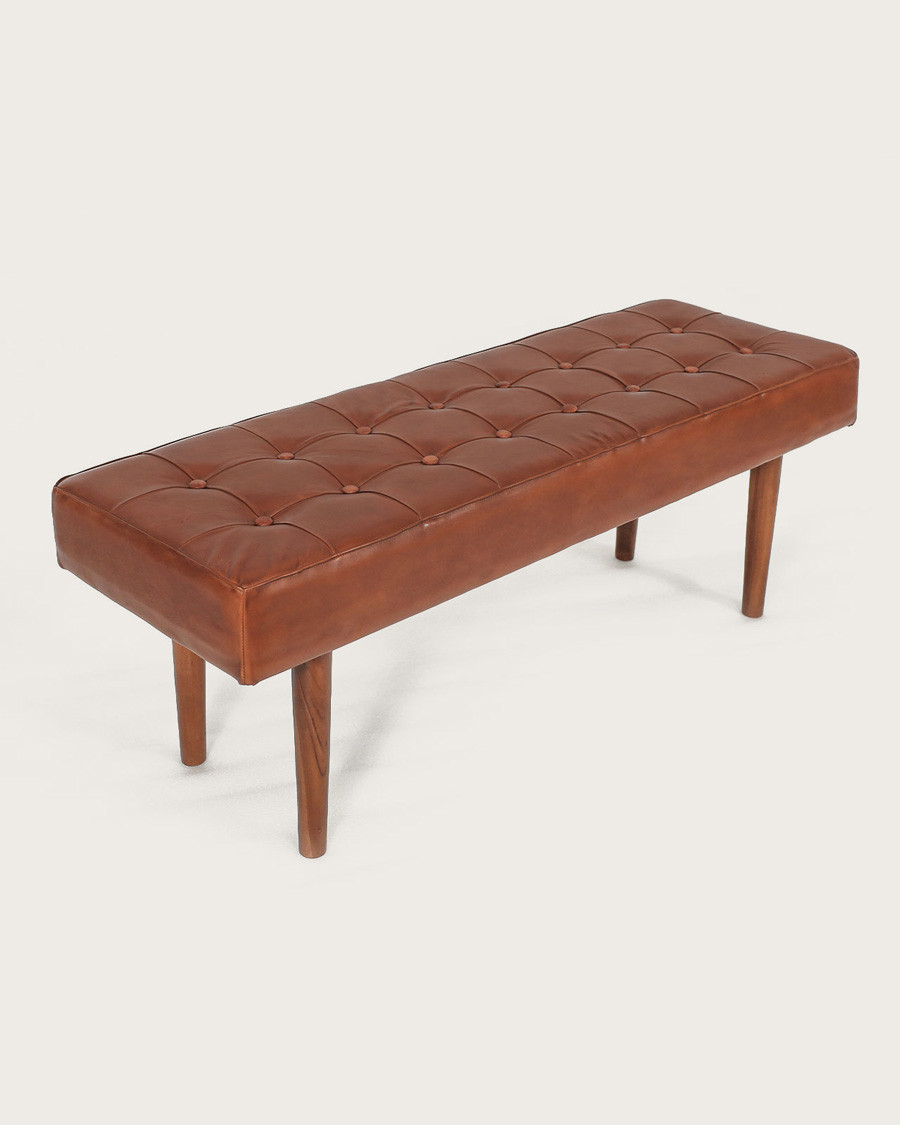 Khalari - Tufted Brown Leather Bench
