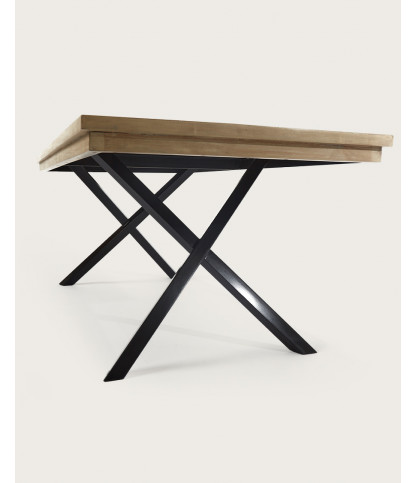 Bucarest - Mesa de comedor de madera maciza de mango con marquetería L200 cm, 10 personas.