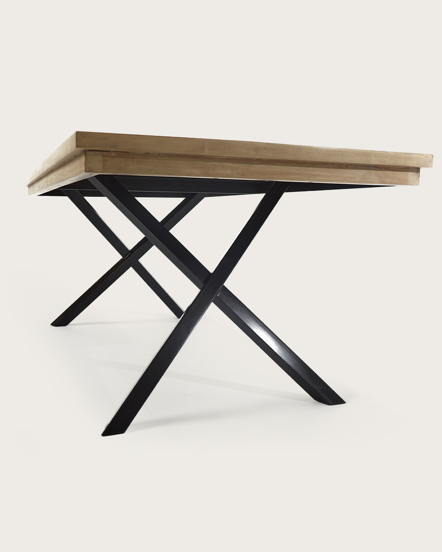 Bucarest - Mesa de comedor de madera maciza de mango con marquetería L200 cm, 10 personas.