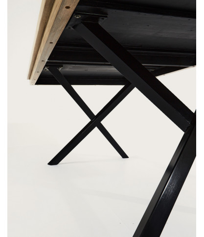 Bucarest - Mesa de comedor de madera maciza de mango con marquetería L200 cm, 10 personas.