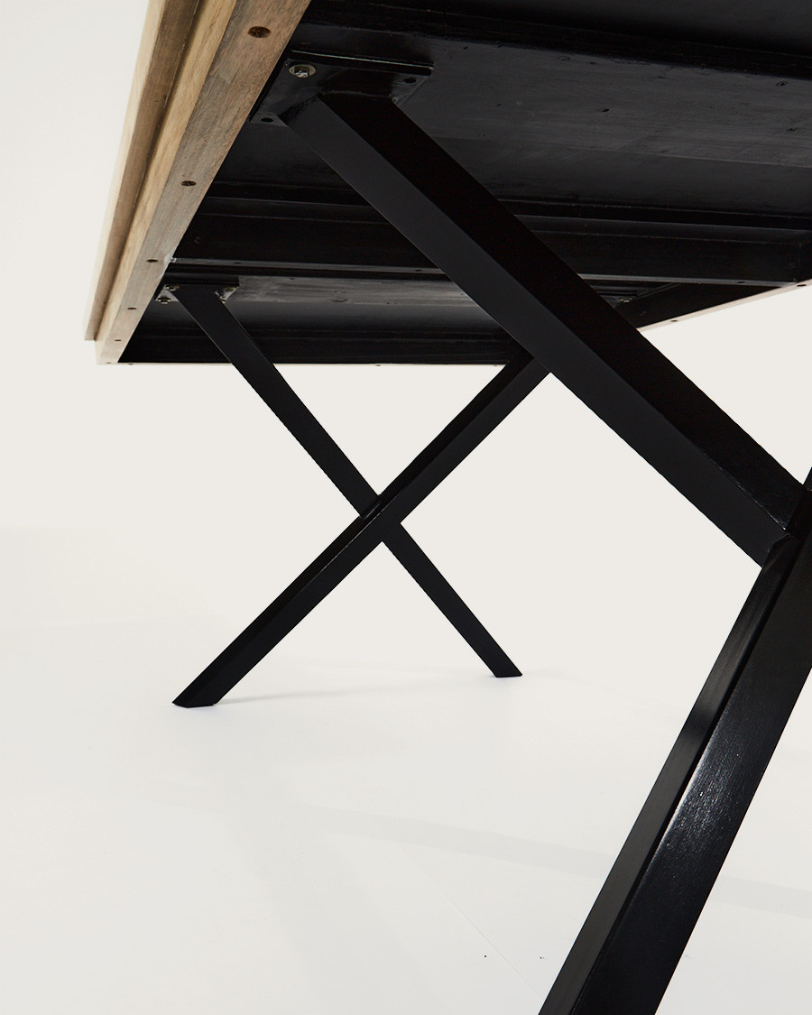 Bucarest - Mesa de comedor de madera maciza de mango con marquetería, 200 cm de largo, para 10 personas.