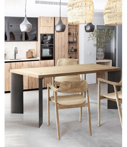 Loft - Industrial teak and metal dining table L180 cm 8 people.