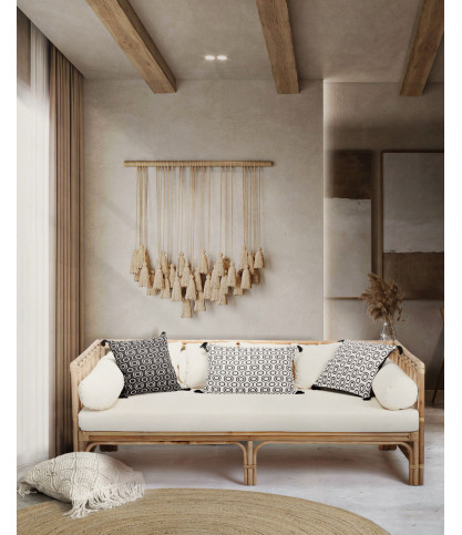 Cassandra - 4-seater rattan sofa with white cushions