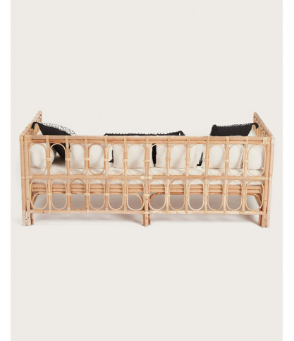 Cassandra - 4-seater rattan sofa with white cushions