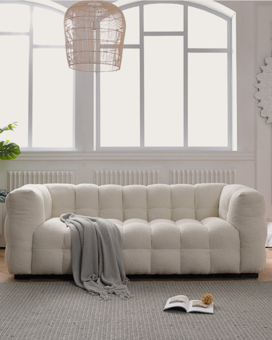 Altaya - 3-seater sofa in white bouclé fabric