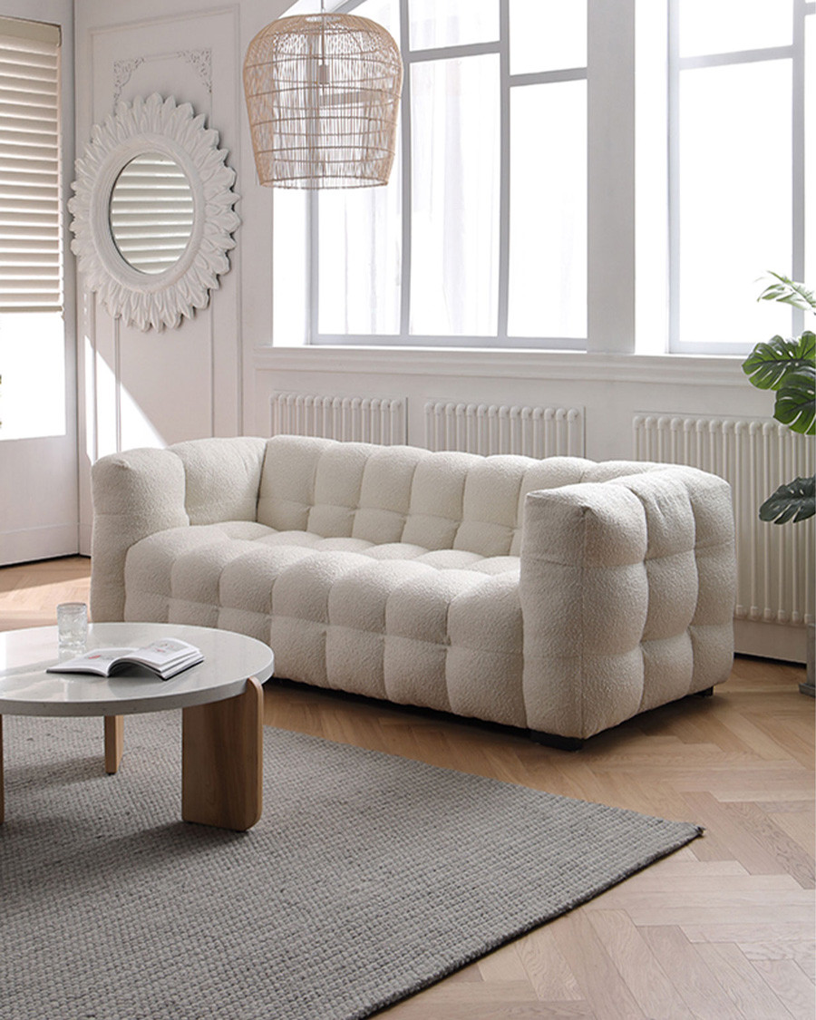 Alto - Canapé 3 places en tissu bouclé blanc