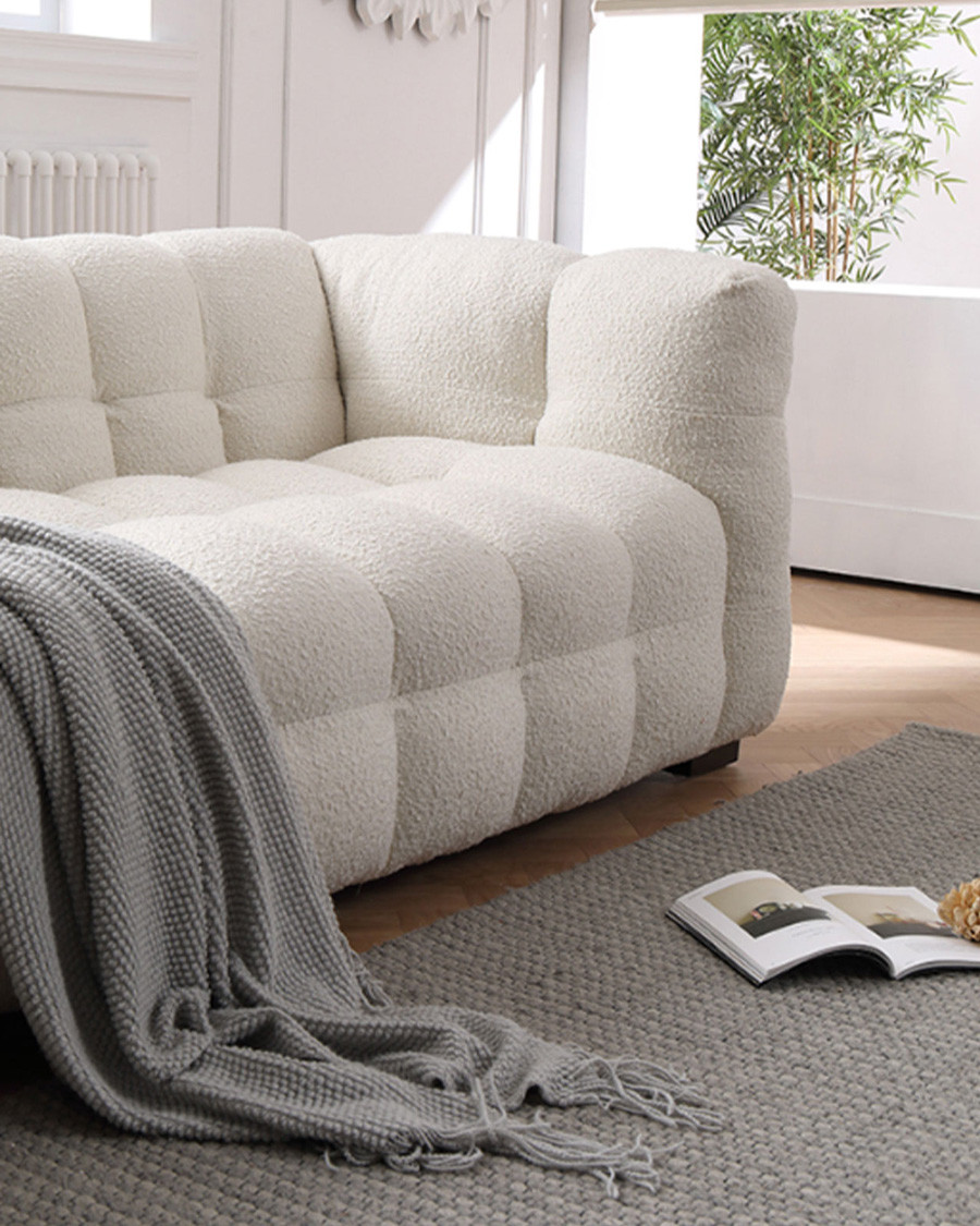 Alto - Canapé 3 places en tissu bouclé blanc