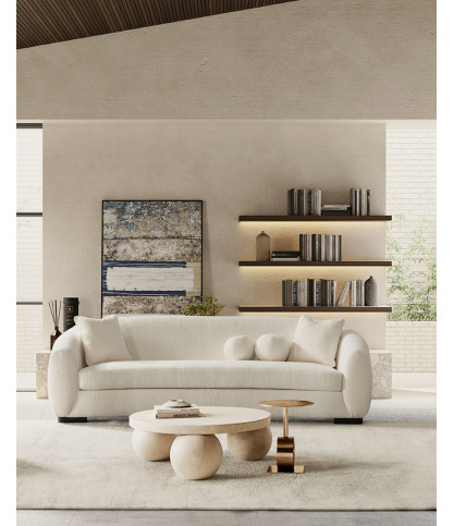 Curve - Canapé arrondi 3 places en tissu bouclé blanc