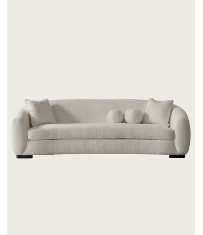 Curve - Canapé arrondi 3 places en tissu bouclé blanc