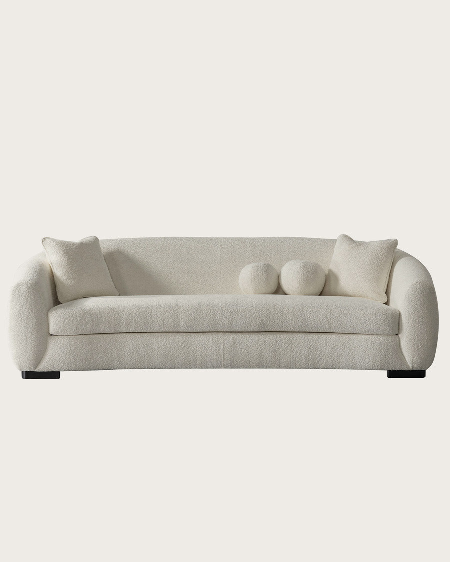 Curve - Canapé arrondi 3 places en tissu bouclé blanc