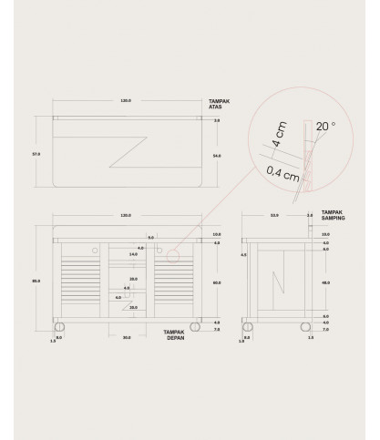 Eclipse - Mobile bagno in teak massello da 120 cm