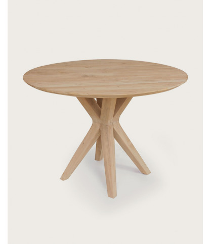 Amelia - Mesa de comedor redonda de teca maciza, 110 cm de diámetro, para 4/6 personas.