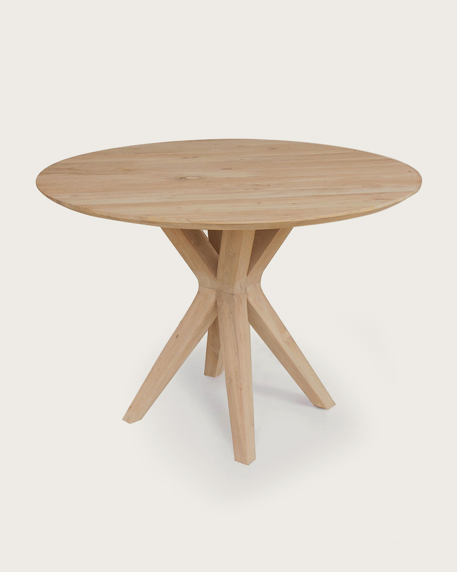 Amelia – Runder Esstisch aus massivem Teakholz, Durchmesser 110 cm, für 4–6 Personen