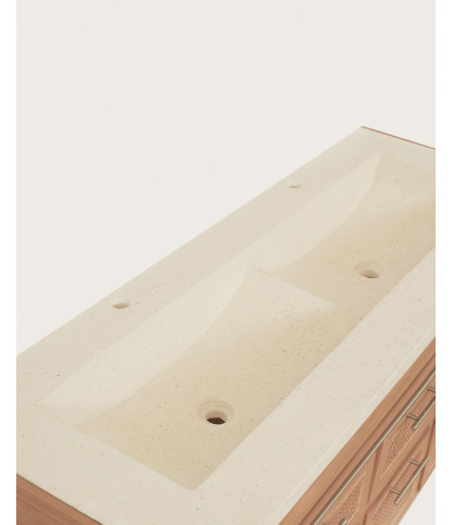 Sahara - Badezimmerschrank aus Teakholz und Terrazzo in Beige, 145 cm