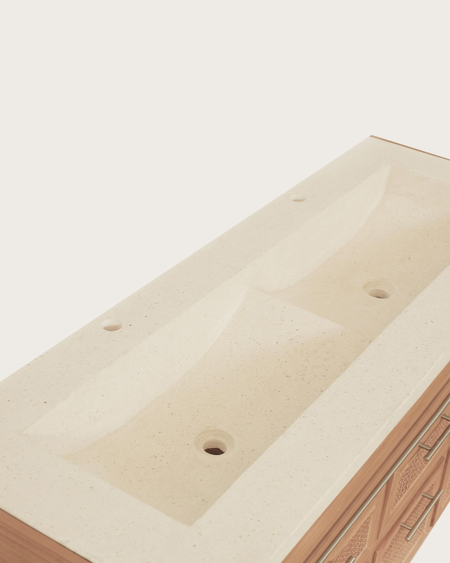 Sahara - Badezimmerschrank aus Teakholz und Terrazzo in Beige, 145 cm