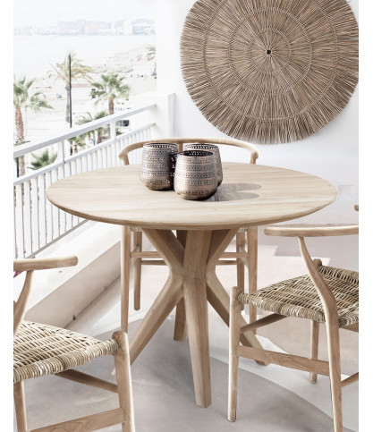 Amelia - Tavolo da pranzo rotondo in teak massello, diametro 110 cm, 4/6 persone