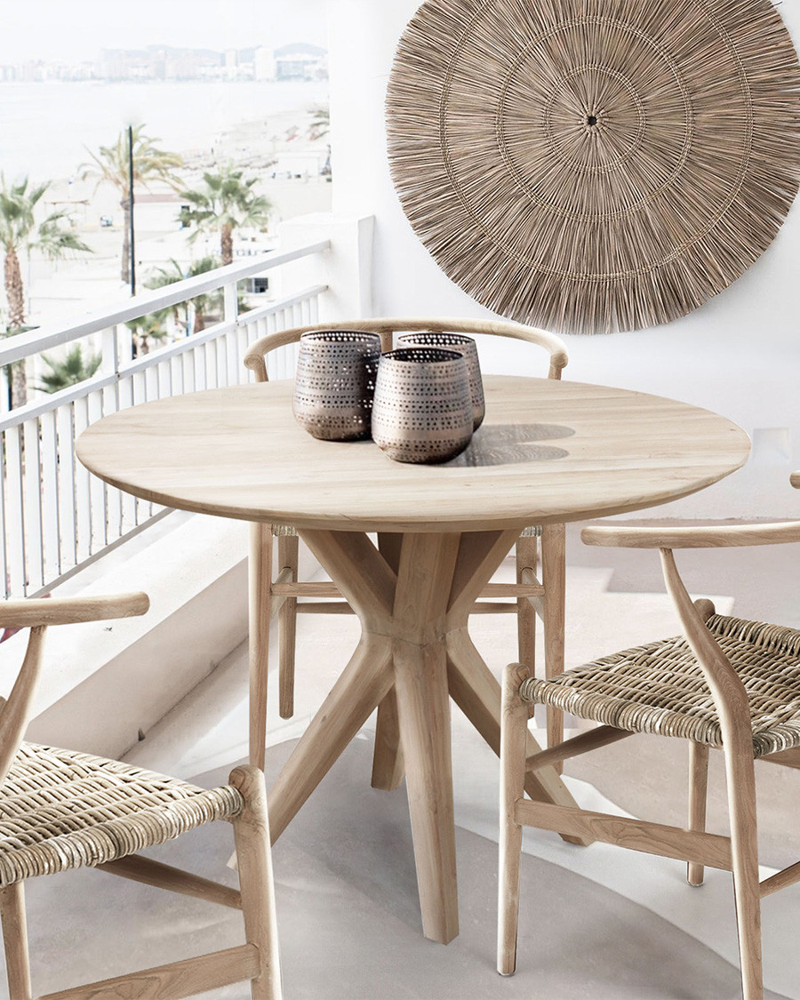 Amelia - Ronde eettafel van massief teakhout, diameter 110 cm, geschikt voor 4/6 personen