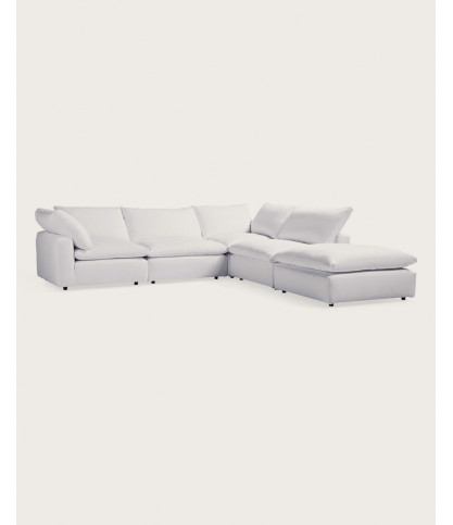 Cloud blanc - Canapé d'angle modulable en lin blanc