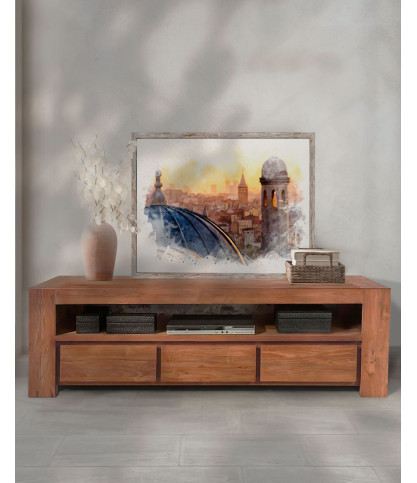 Kutaya - Solid teak TV cabinet with 3 drawers