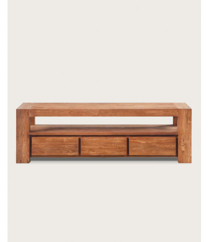 Kutaya - Mobile porta TV in teak massello con 3 cassetti