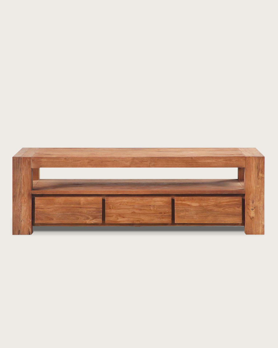 Kutaya - Mueble para TV de teca maciza con 3 cajones