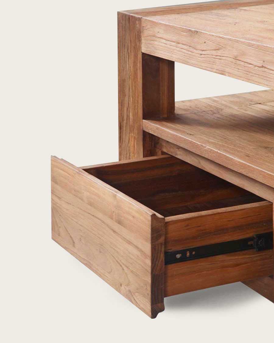 Kutaya - Solid teak TV cabinet with 3 drawers