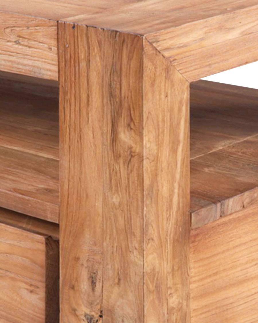 Kutaya - Mobile porta TV in teak massello con 3 cassetti