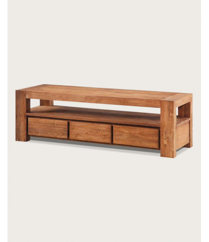Kutaya - Solid teak TV stand with 3 drawers