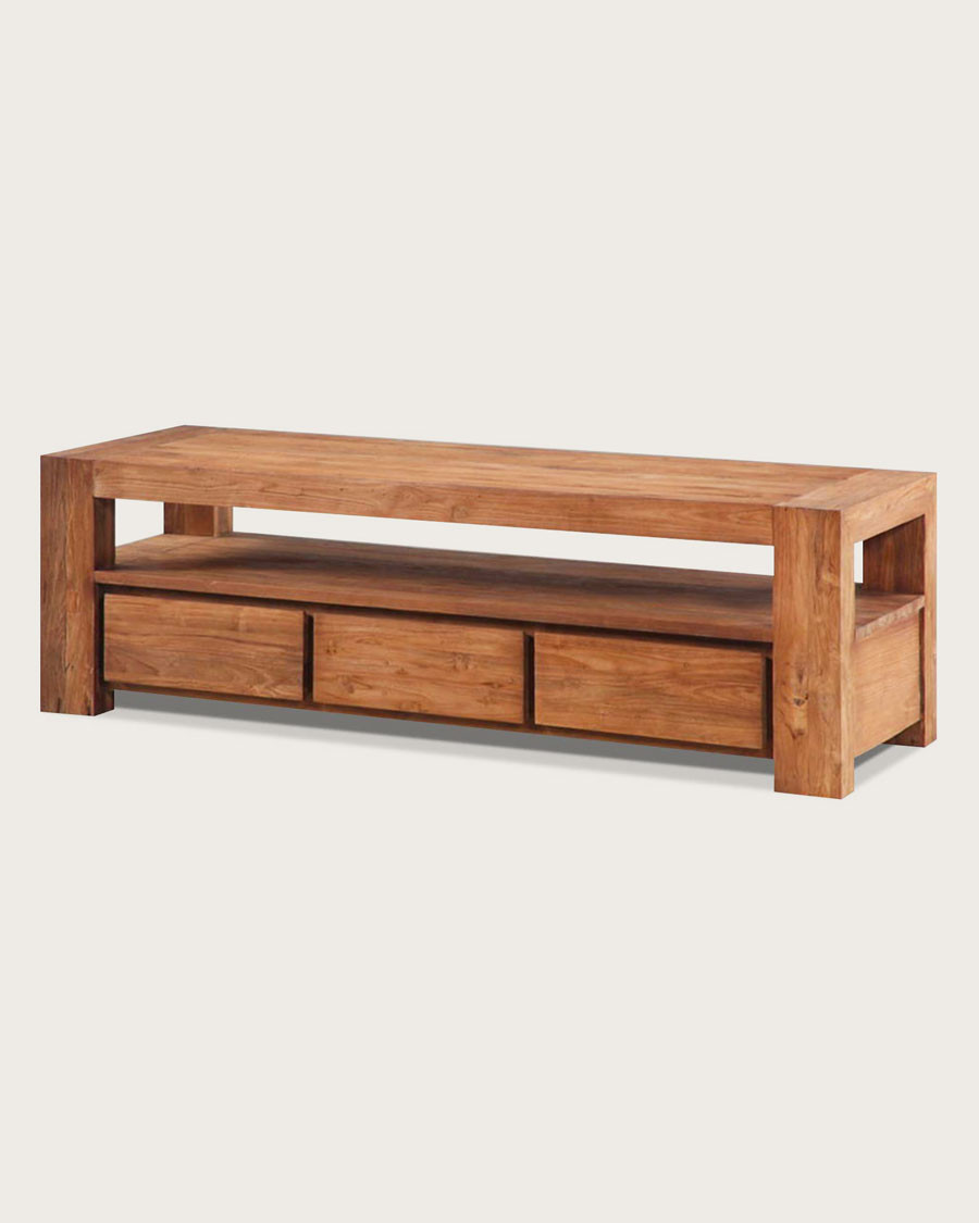 Kutaya - Solid teak TV stand with 3 drawers