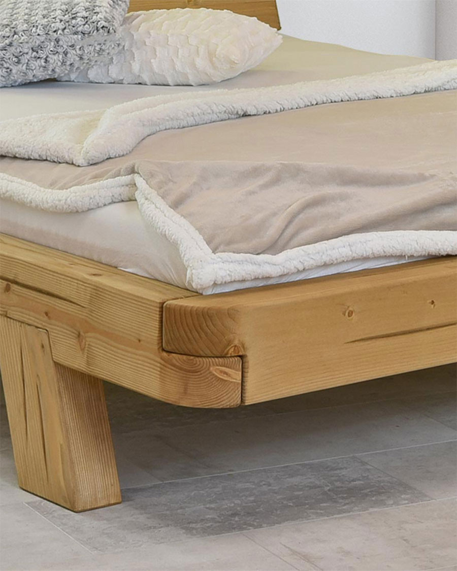 Nalia - Letto con trave in legno massello di abete rosso, 180 cm