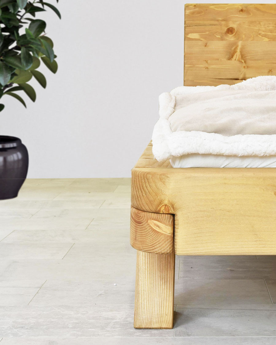 Nalia - Letto con trave in legno massello di abete rosso, 180 cm