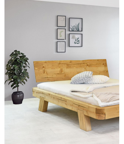 Nalia - Letto con trave in legno massello di abete rosso, 180 cm