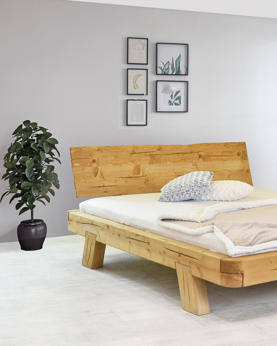 Nalia - Letto con trave in legno massello di abete rosso, 180 cm
