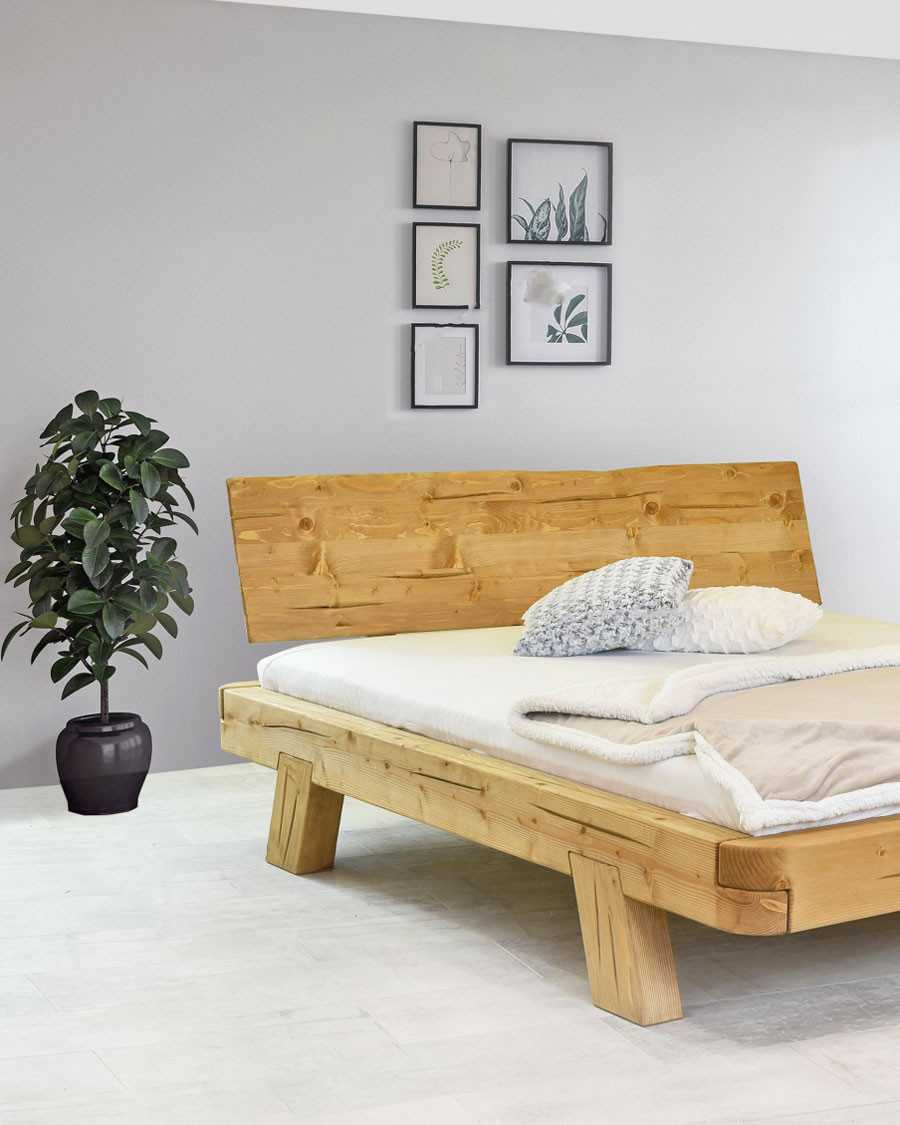 Nalia - Letto con travi in legno massello di abete, superficie di riposo 180 cm