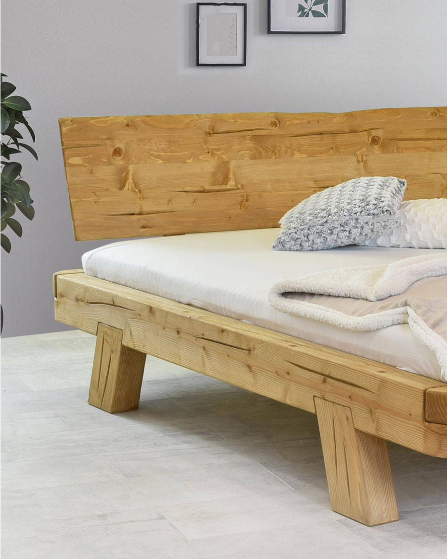 Nalia - Solid spruce wood beam bed 180 CM