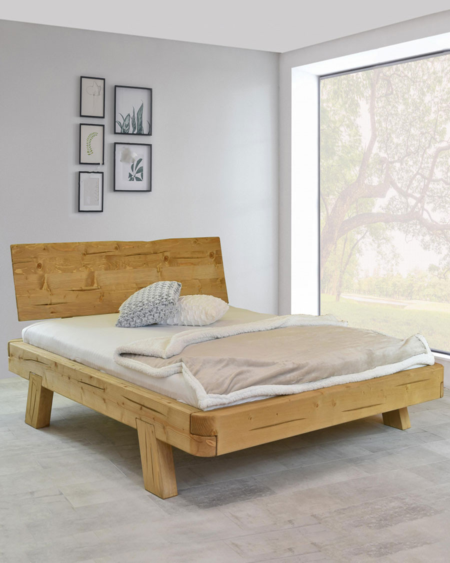Nalia - Letto con trave in legno massello di abete rosso, 180 cm