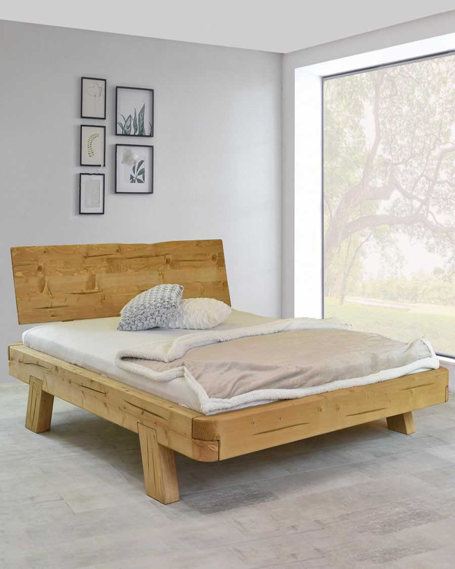 Nalia - Massief bed met balken van sparrenhout, slaapoppervlak van 180 cm.