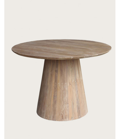 Honolulu - Mesa de comedor redonda de teca maciza, 110 cm de diámetro, 4/6 personas.