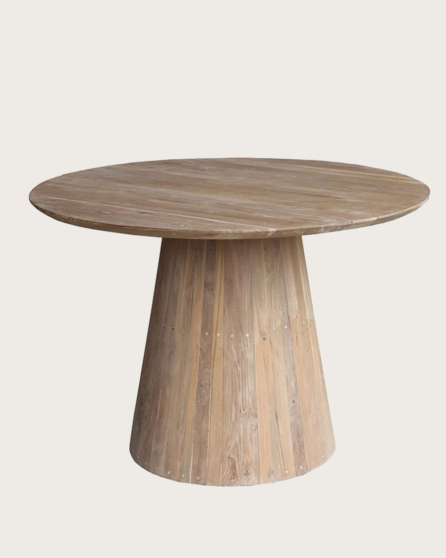 Honolulu - Mesa de comedor redonda de teca maciza, 110 cm de diámetro, 4/6 personas.