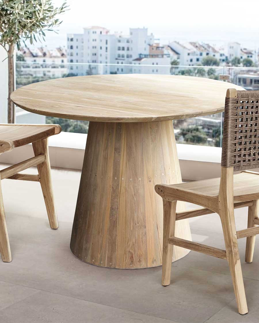Honolulu - Tavolo da pranzo rotondo in teak massello, diametro 110 cm, 4/6 persone.