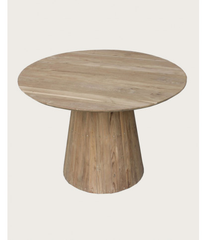 Honolulu - Mesa de comedor redonda de teca maciza, 110 cm de diámetro, 4/6 personas.