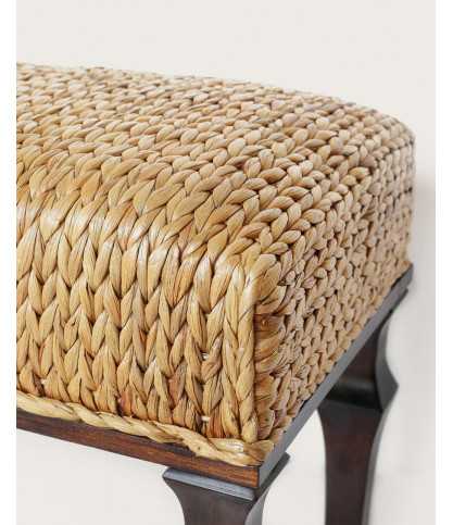 Safaro - Solid wood bench with woven water hyacinth