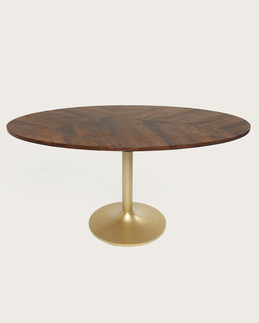 Leaf – Ovaler Esstisch aus Mangoholz und goldfarbenem Metall, L 160 cm, für 8 Personen
