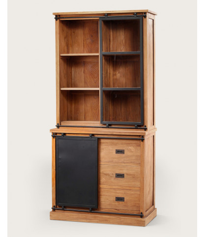 Industryal - Small bookcase in solid teak and metal